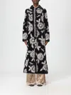 Forte Forte Long Coat With Floral Embroidery And Pockets In Black