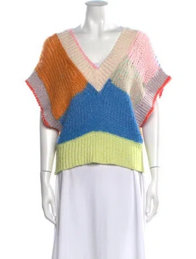 Pre-owned Forte Forte Colorblock Pattern V-neck Sweater In Blue