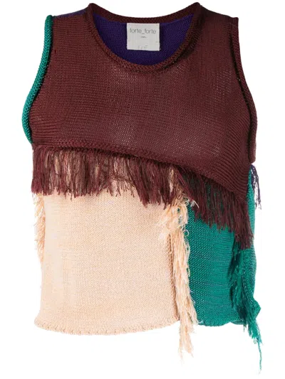Forte Forte Colour-block Frayed Knitted Top In Brown