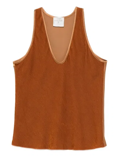 Forte Forte Contrast-fabric Scoop-neck Top In Brown