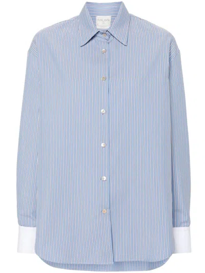 Forte Forte Contrasting-cuffs Striped Shirt In Light Blue