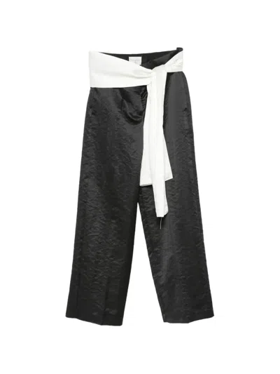 Forte Forte Contrast-waistband Hammered-effect Trousers In Black