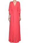 Forte Forte V-neck Flutter-sleeves Flared Dress In Cherry Pink