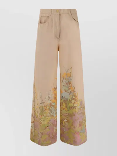 Forte Forte Cotton Floral Print Wide-leg Trousers In Neutral