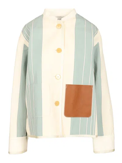 Forte Forte Cotton Linen Stripe Work Jacket In Light Blue