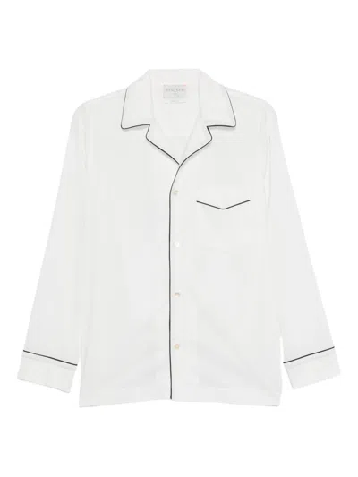Forte Forte Cotton Pajama Shirt Notched Collar Piping In White