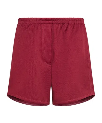 Forte Forte Mercerized Cotton Twill Shorts In Burgundy
