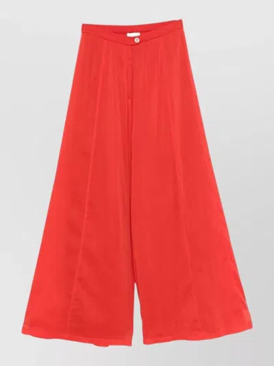 Forte Forte Cotton Silk Wide Leg Trousers Button Detail In Red