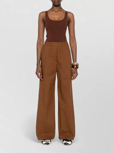 Forte Forte Cotton Trousers Wide Leg Side Pockets In Brown