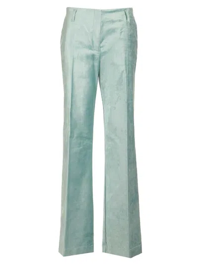 Forte Forte Cotton Viscose Stretch Velvet Trumpet Shaped Pants In Light Blue