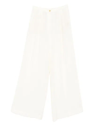 FORTE FORTE CREAM-COLORED WIDE LEG TROUSERS FORTE FORTE