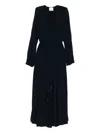 Forte Forte Long Dress With A-line Skirt And Tie Neck In Blue