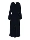 Forte Forte Long Dress With A-line Skirt And Tie Neck In Multi