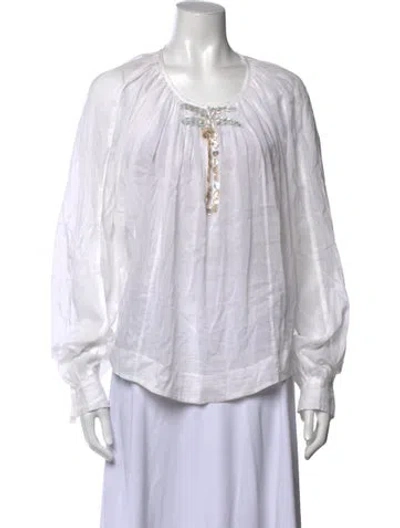 Pre-owned Forte Forte Crew Neck Long Sleeve Blouse In White