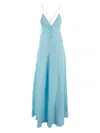 Forte Forte Light Blue Sleeveless Long Dress With Criss-crossed Spaghetti Straps And Rear Button Closure In Tech