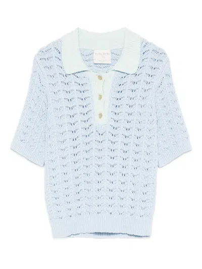 Forte Forte Crochet-knit Polo Top In Blue
