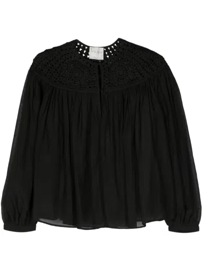 Forte Forte Crochet-panel Cotton Blouse In Black