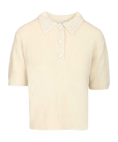 Forte Forte Crochet Trim Polo Knitted Top In Pattern