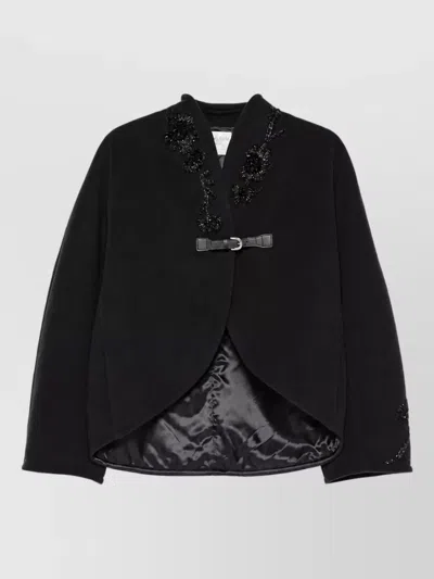 Forte Forte Cropped Bead-embellished V-neck Jacket In Black