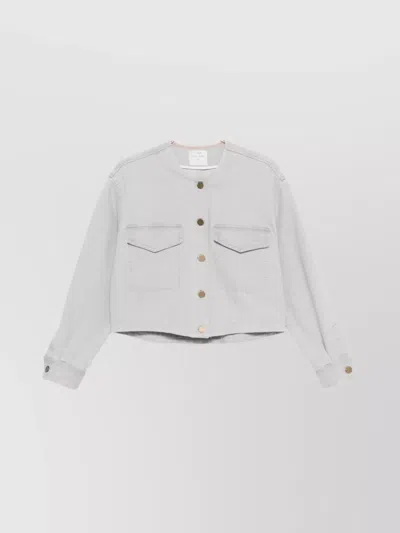 FORTE FORTE CROPPED DENIM SHIRT CHEST POCKETS