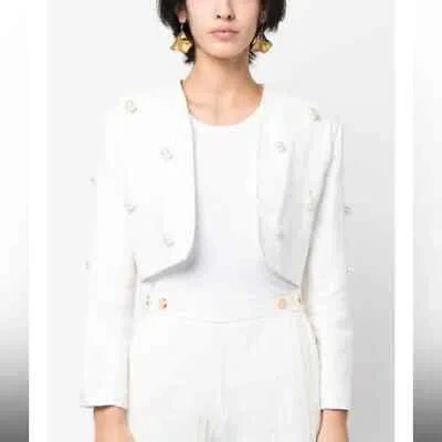 Pre-owned Forte Cropped Pearl-embellished Jacket With Tags Size 4 In White