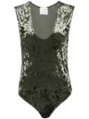 Forte Forte Crushed-velvet Bodysuit In Green