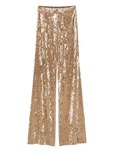 Forte Forte Crushed-velvet Flared Trousers In Gold