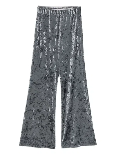 Forte Forte Crushed-velvet Flared Trousers In Gray