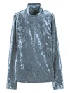 Forte Forte Iridescent Stretch Velvet Turtleneck T-shirt In Blue