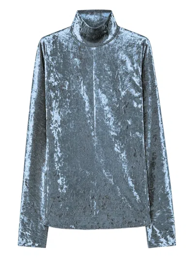 Forte Forte Crushed-velvet High-neck Top In Blue