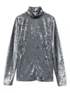 Forte Forte Stretchy Rollneck In Shimmering Velvet In Gray