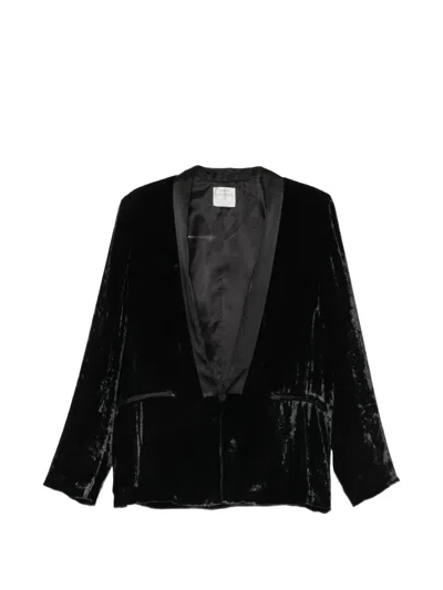 Forte Forte Crushed-velvet Satin-lapel Blazer In Black