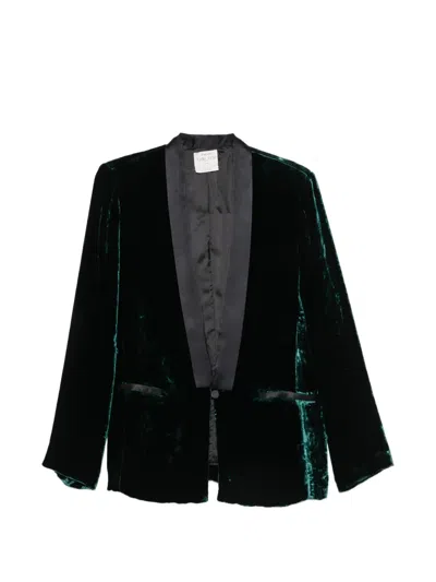 Forte Forte Crushed-velvet Shawl-lapel Jacket In Green