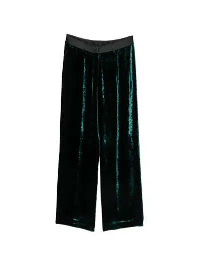 Forte Forte Crushed-velvet Wide-leg Trousers In Green