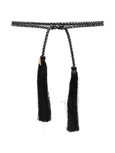 Forte Forte Crystal And Tassels Belt In Black