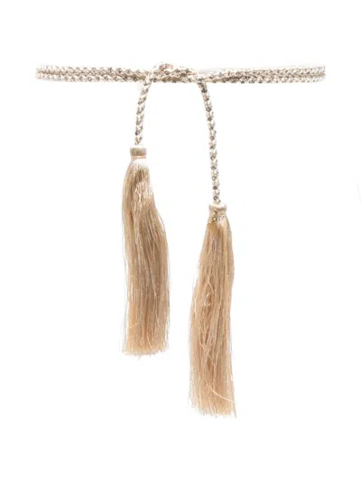 Forte Forte Crystal And Tassels Belt In White