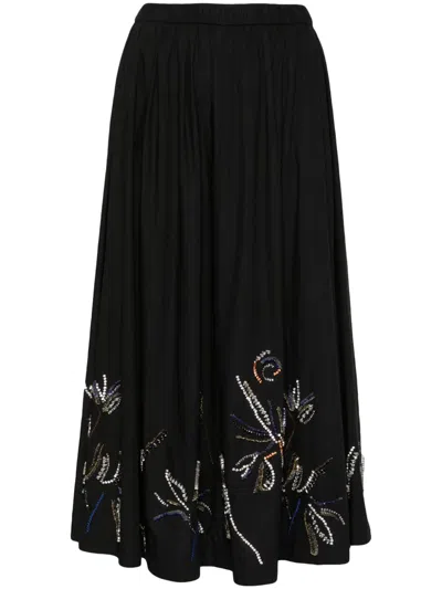 Forte Forte Crystal-embellished Flared Midi Skirt In Black