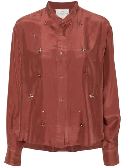 Forte Forte Crystal-embellished Silk Shirt In Brown