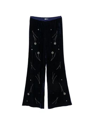 Forte Forte Crystal-embellished Velvet Trousers In Navy