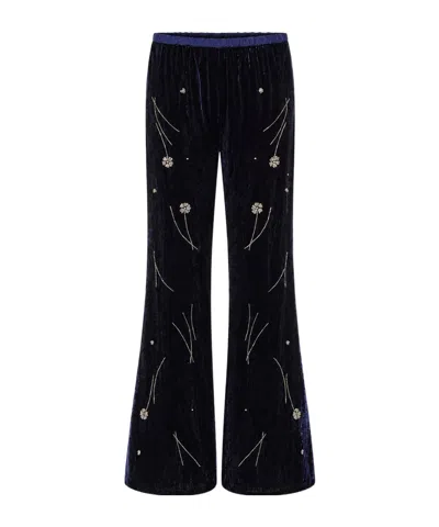 Forte Forte Crystal-embellished Wide-leg Casual Trousers In Blue