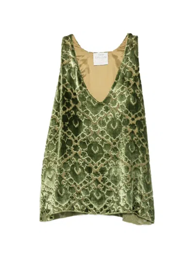 Forte Forte Damask-pattern Velvet Top In Green