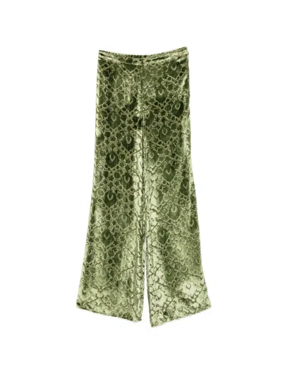 Forte Forte Damask-patterned Flared Trousers In Green