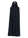 Forte Forte Dark Blue Tie-neck Maxi Dress In Blue