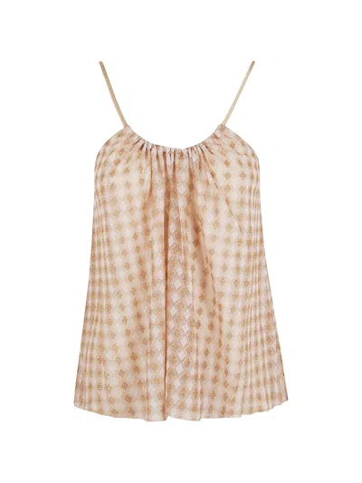 Forte Forte Geometric Pattern Diamond Jersey Top With Gathered Neckline In Animal Print