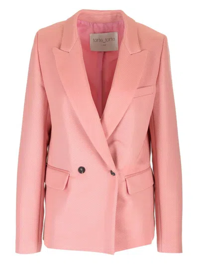 Forte Forte Digonal Structure Couture Double-breasted Jacket In Rose
