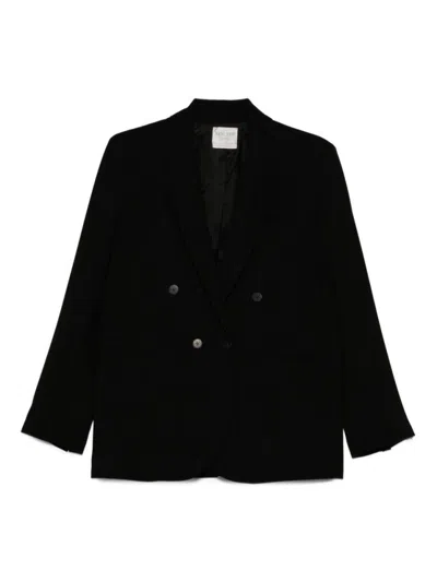 FORTE FORTE DOUBLE-BREASTED BLACK JACKET WITH TAILORED FIT