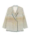Forte Forte Yellow Jacket With All-over Pattern And Frayed Edges In Cotton Blend Woman In Blue