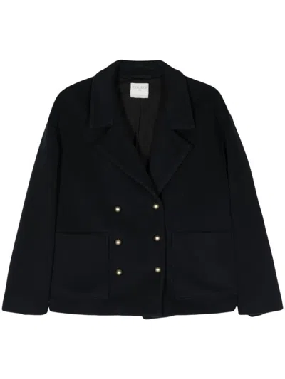 Forte Forte Double-breasted Short Coat In A Wool And Cashmere Blend In Black