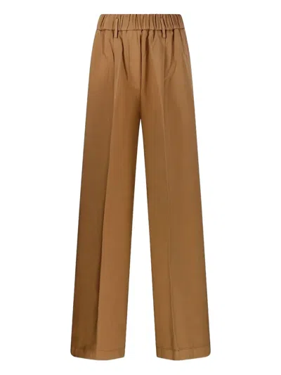 Forte Forte Wide Leg Cotton Trousers Featuring Pockets In Brown