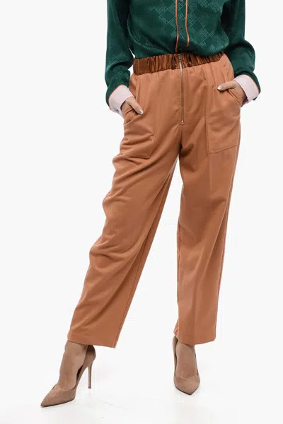 Forte Forte Elastic-waistband Zip-fastening Trousers In Brown